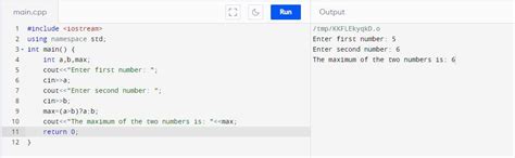 WAP in C++ to find maximum number between two numbers. - Brainly.in