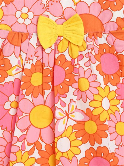 Campana Girls Suzy Dress with Bow - Retro Flower Print - Pink & Yellow ...
