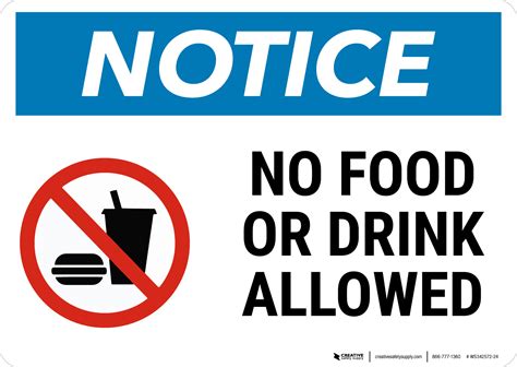 Notice: No Food or Drink Allowed with Icon Landscape - Wall Sign