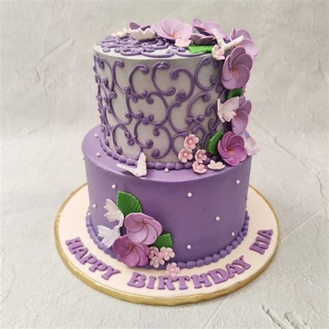 Purple Engagement Cake | Floral Engagement Cake | 2 Tier Engagement ...