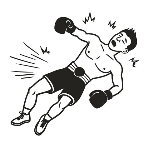 Boxer knocked out, retro comic black and white illustration dynamic ...