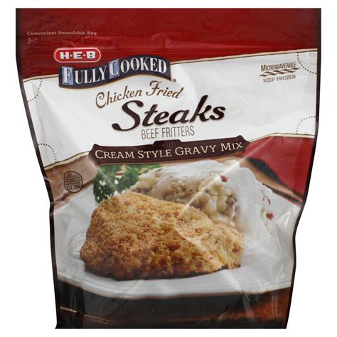 H-E-B Fully Cooked Chicken Fried Steaks with Cream Style Gravy Mix ...