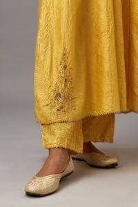 Buy Yellow , Organza Gota Patti, Sequins, Embroidery Sleeve Kurta Set ...