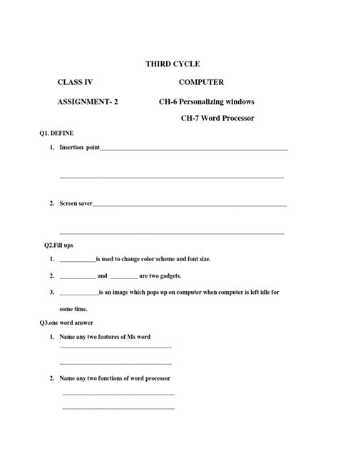 Computer Class 4 Worksheet 的图像结果