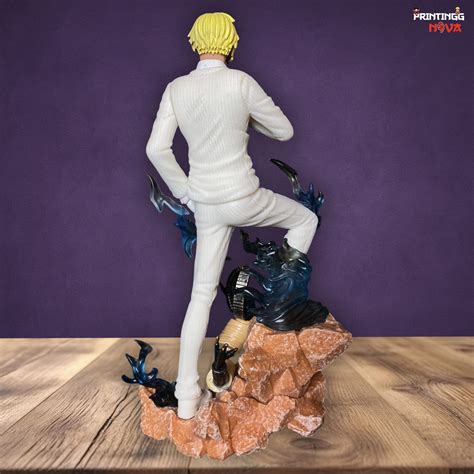 Sanji Fighting Pose With Blue Flames Base & White Dress PVC Action fig ...