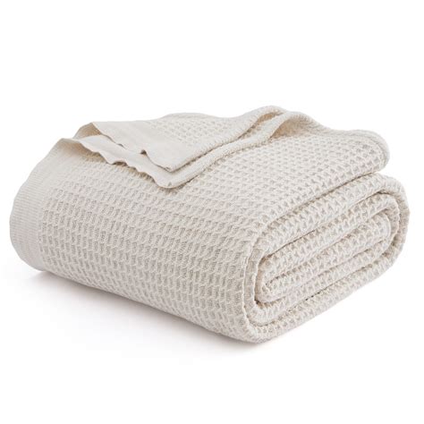 Bedsure 100% Cotton Blankets Queen Size for Bed - 405GSM Waffle Weave ...