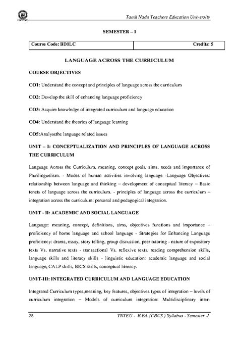 Language Across the Curriculum - BD1LC Semester I Notes - Studocu