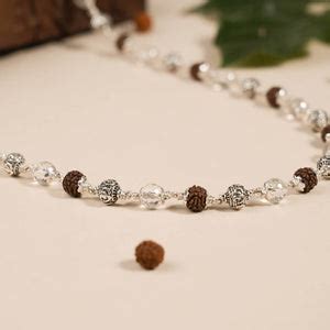 Rudraksha with Sphatik Diamond Cut and Om Silver Beads Mala – Prinjal ...