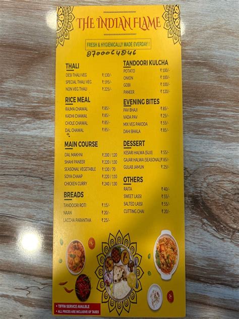 Menu at THE INDIAN FLAME, Delhi