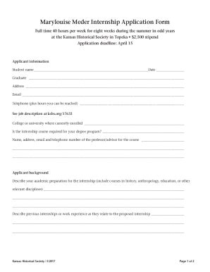 Fillable Online Marylouise Meder Internship Application Form Fax Email ...