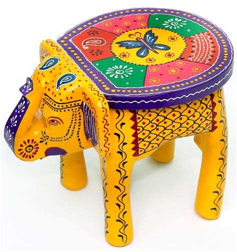 OBRA MIA Hand-Painted Colorful Wooden Elephant Stool for Home Decor ...