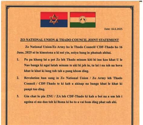 Agreement: Zo National Union & Thado Council ~ KHALVONTAWI - Voice of ...