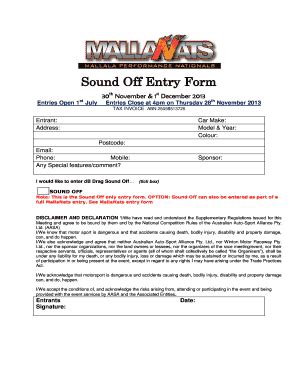 Fillable Online Sound Off Entry Form - Mallala Motor Sport Park Fax ...