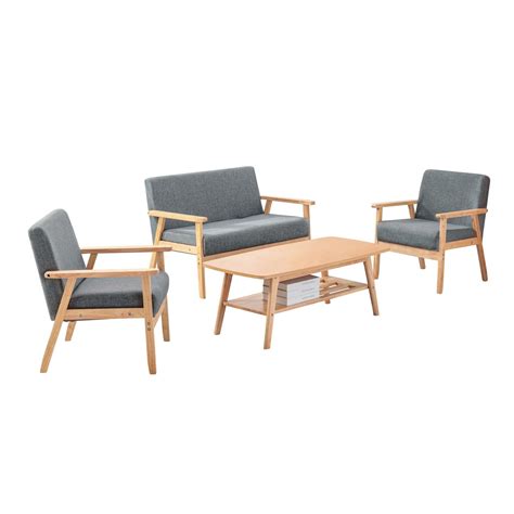 Benjara Gala 4 Piece Modern Coffee Table, Loveseat, 2 Chair Set, Gray ...