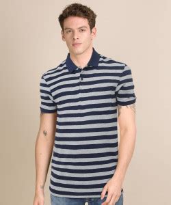 PETER ENGLAND Striped Men Polo Neck Grey T-Shirt - Buy PETER ENGLAND ...