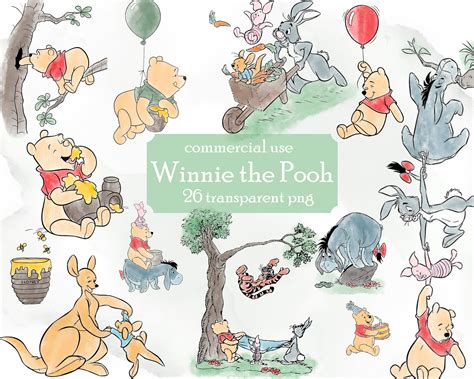 Winnie the Pooh Clip Art Png Watercolor; COMMERCIAL USE; Pooh Baby ...