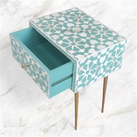 Moroccan Bone Inlay 1 Drawer Bedside Green – Luxury Handicrafts