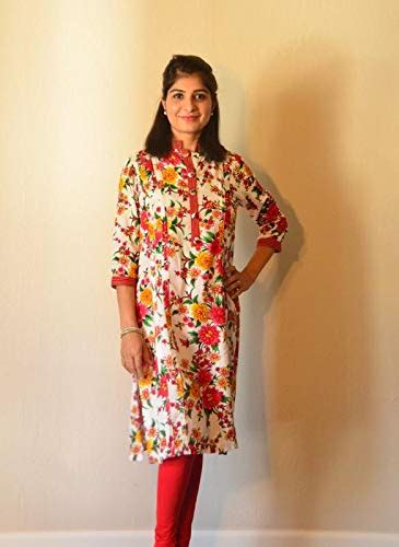 Buy O Happy Sunshine Floral white nursing Kurta with concealed zippers ...