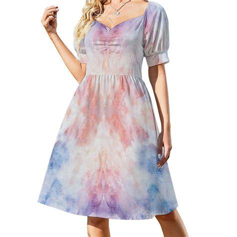 Womens Casual Dresses Colorful Tie Dye Vortex Short Sleeve Dress Summer ...