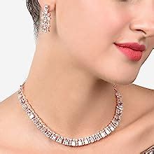 ZAVERI PEARLS Rose Gold Cubic Zirconia Party Bling Necklace & Earring ...