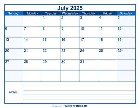 Free Download Free Printable July 2025 Calendar