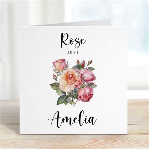 June Birthday Card Rose Birth Flower Card For Born In June Personalised ...