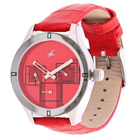 Buy Online Fastrack Quartz Multifunction Red Dial Leather Strap Watch ...