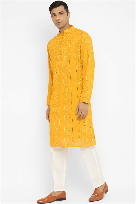 Panel Designed Mirror Embroidery Kurta Set – Devyom Sherwani Store