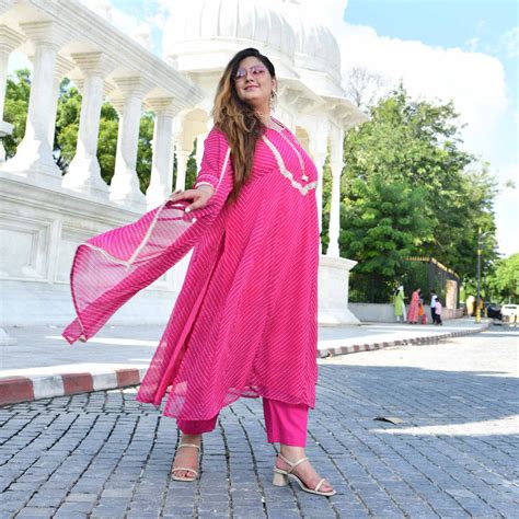 Buy Jaipur Pink Mothra Georgette Aline Kali Suit Set | Meera Plus Size