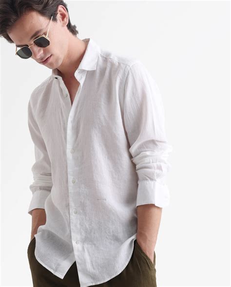 Rare Rabbit Men's Linex-1 White Linen Plain Regular Fit Full Sleeve Co