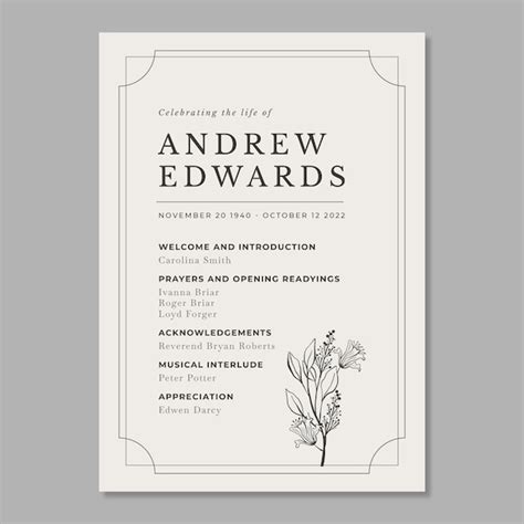 Hand drawn flat funeral order of service template | Free Vector