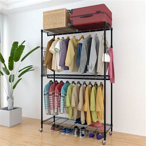 Ktaxon Heavy Duty Rolling Garment Rack Portable Closet System Double ...
