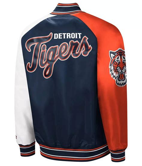 Starter Satin Navy Blue and Orange Detroit Tigers Reliever Jacket - Jackets Masters