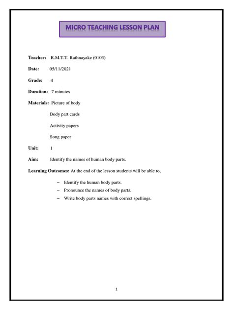 Micro Teaching Lesson Plan 的图像结果