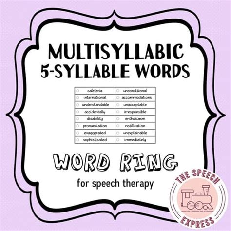 Multisyllabic Word Ring: 5 Syllable Words for Speech Therapy | TPT