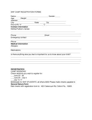 Fillable Online SNF SUMMER CAMP FORMS Fax Email Print - pdfFiller