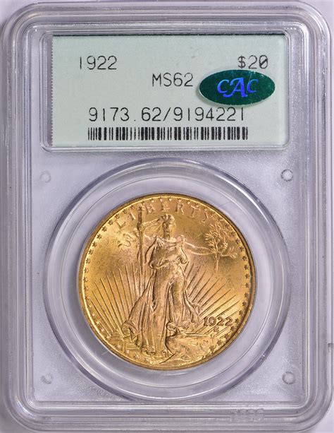 1922 Saint-Gaudens Gold Double Eagle PCGS MS-62 (CAC Green) OGH (2nd ...
