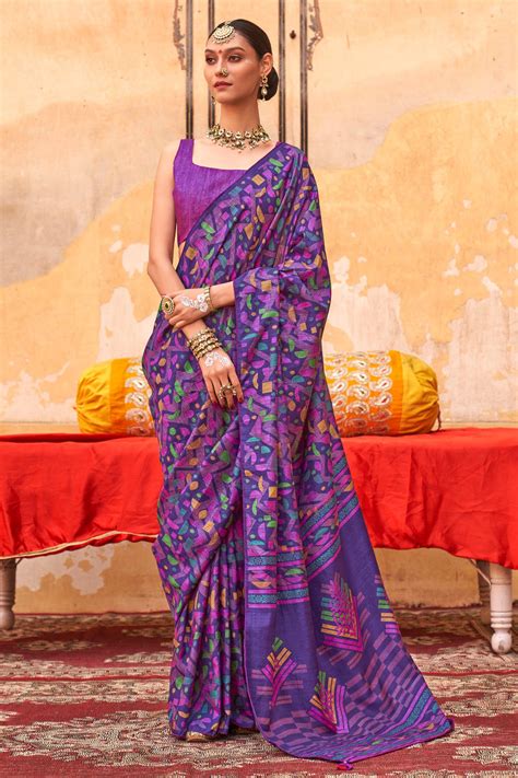 Buy Purple Digital Printed Silk Casual Wear Saree With Blouse From DLC ...