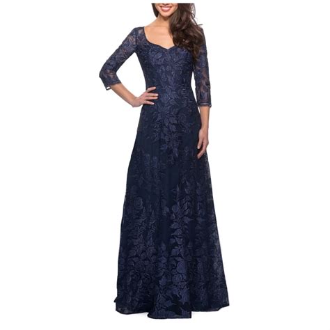 navy floor length dress with mesh and embroidery | Dresses Images 2025