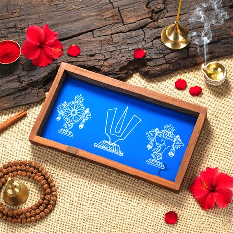Shankh Chakra Namah Wooden Kolam Stencil 9 x 5 Inch – ServDharm