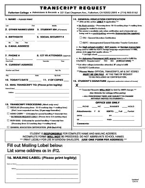 Fullerton College Transcripts - Fill and Sign Printable Template Online
