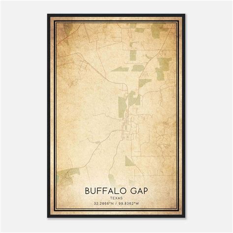 Vintage Buffalo Gap Texas Map Poster, Buffalo Gap TX City Road Wall Art ...