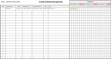 Free 3 Week Look Ahead Schedule Template Excel