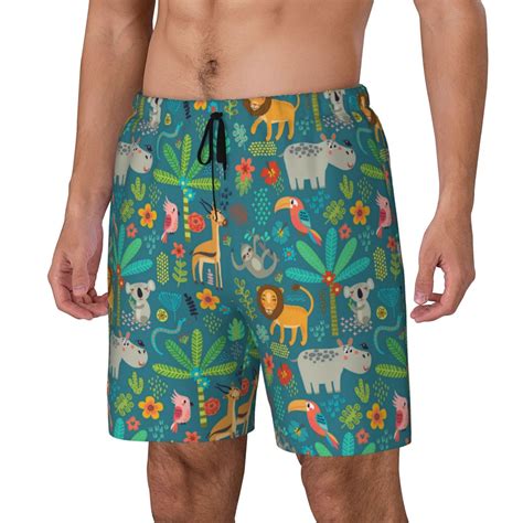 Junzan Jungle Animals Print Swim Trunks Men Swim Shorts with Built-in ...