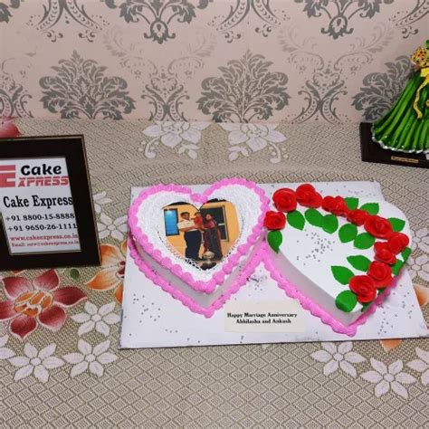 Double Heart Photo Cake Delivery in Delhi NCR - ₹2,349.00 : Cake Express