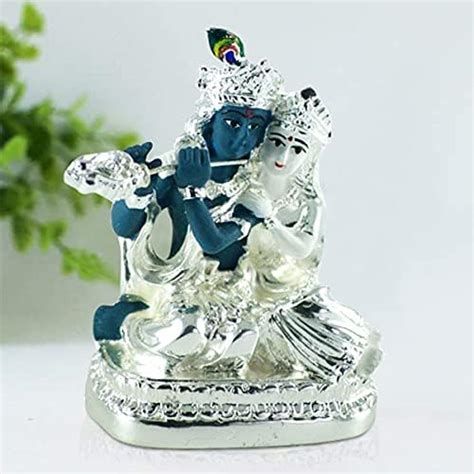 Buy Karigaari India Playful Radha Krishna Idol in Silver Plated Base ...
