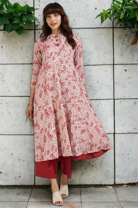 stand collar pintuck yoke anarkali - floral whispers & blushing hues ...