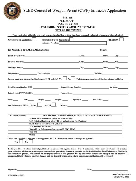 2022-2026 Form SC SLED Concealed Weapon Permit (CWP) Instructor ...