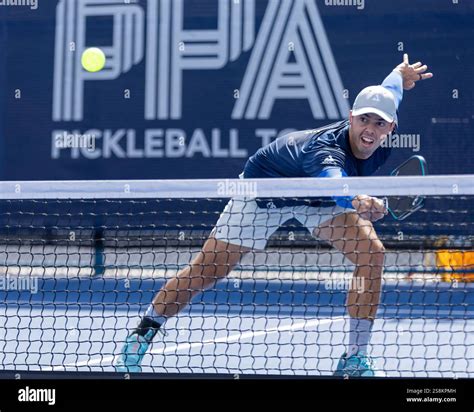 Ben Johns hits a backhand at the PPA Las Vegas Open on 11 Oct 2024 ...