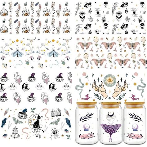 Envoltórios de copo UV DTF para 16 oz - 8 folhas Mystic Boho Uvdtf ...